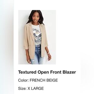 Maurices Texted Open Front Blazer 3/4 Sleeve